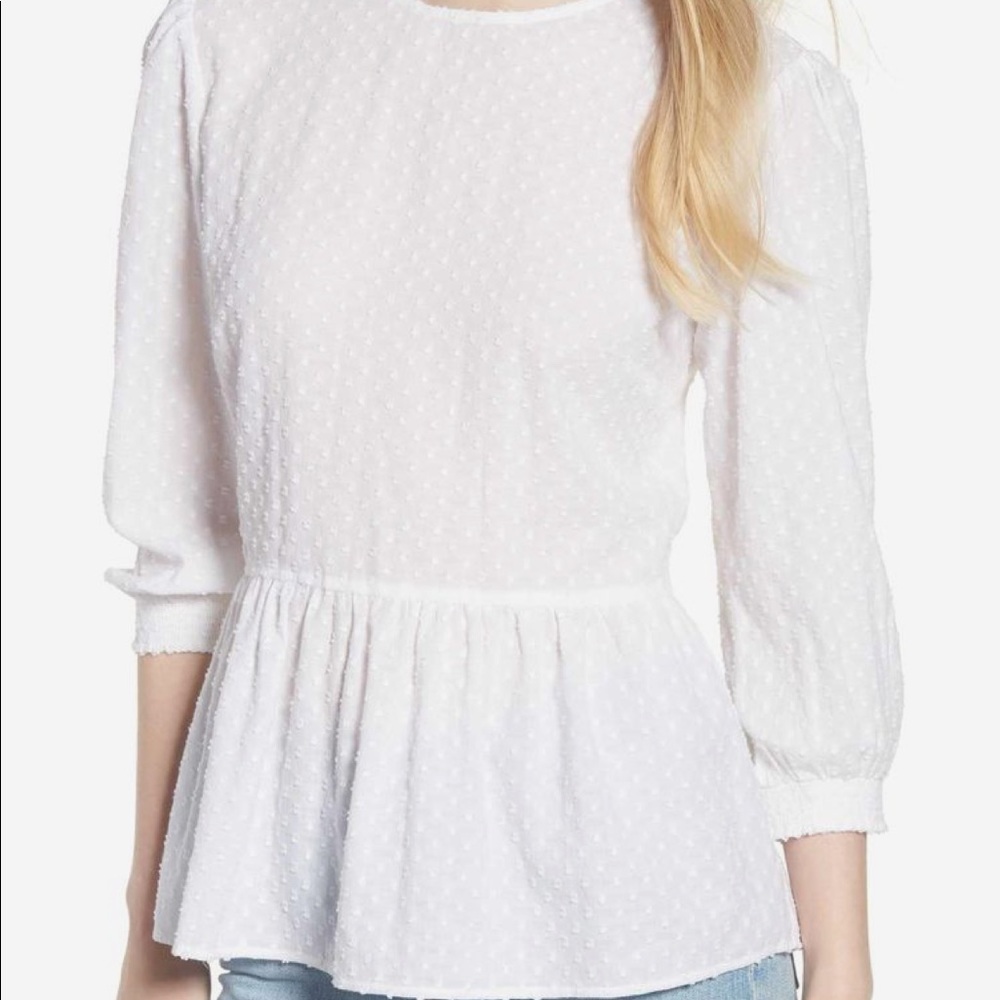 NWT Hinge Swiss Dot Peplum Top
